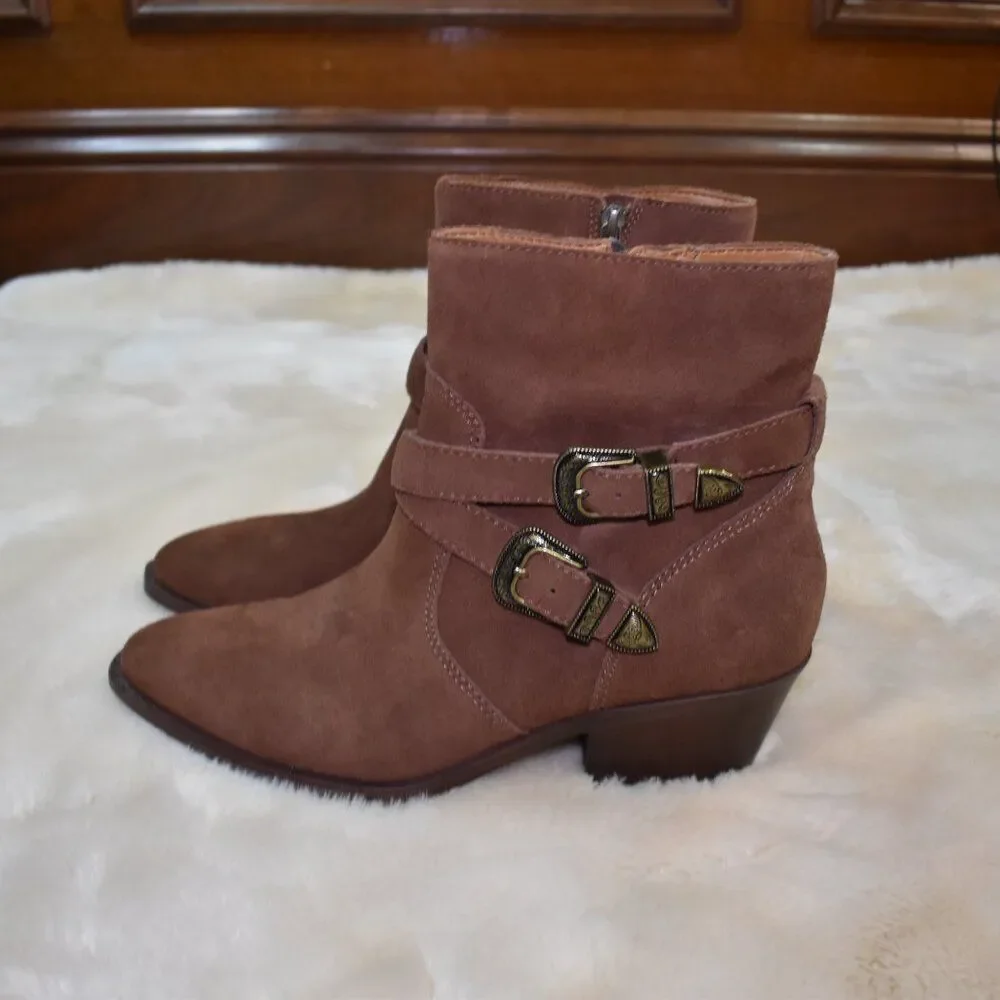 Patricia Nash Sandra Brown Suede Ankle Booties Western Cowgirl Boots Sz 9